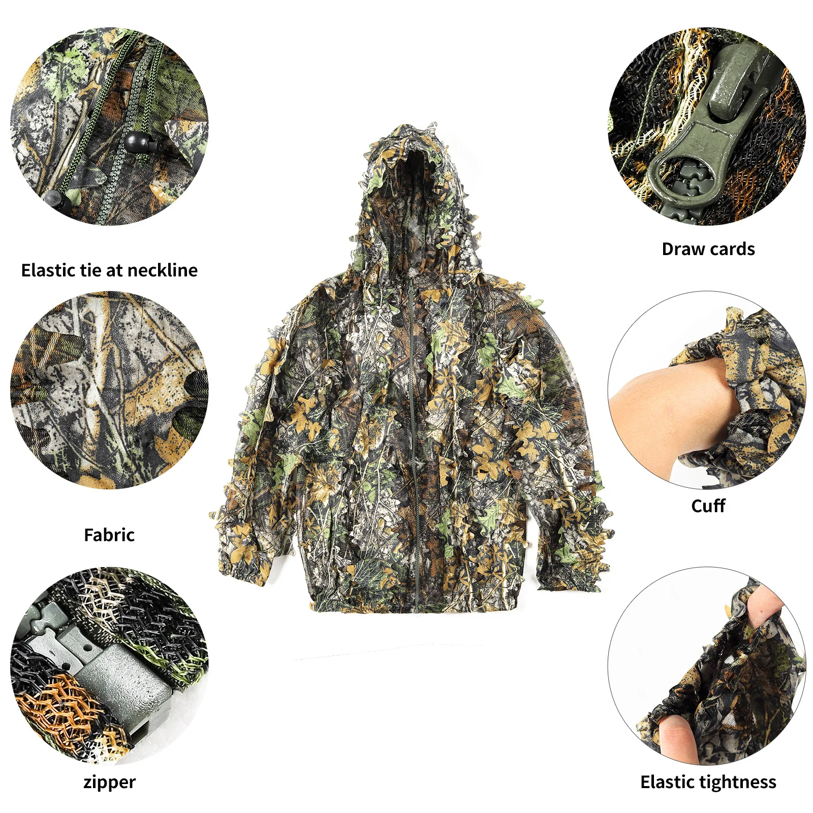 Conjunto de traje Ghillie de camuflaje biónico con hojas 3D para exteriores, pantalones, chaqueta con capucha, ropa de jungla para caza, tiro con arco, observación de aves y senderismo - imagen 5