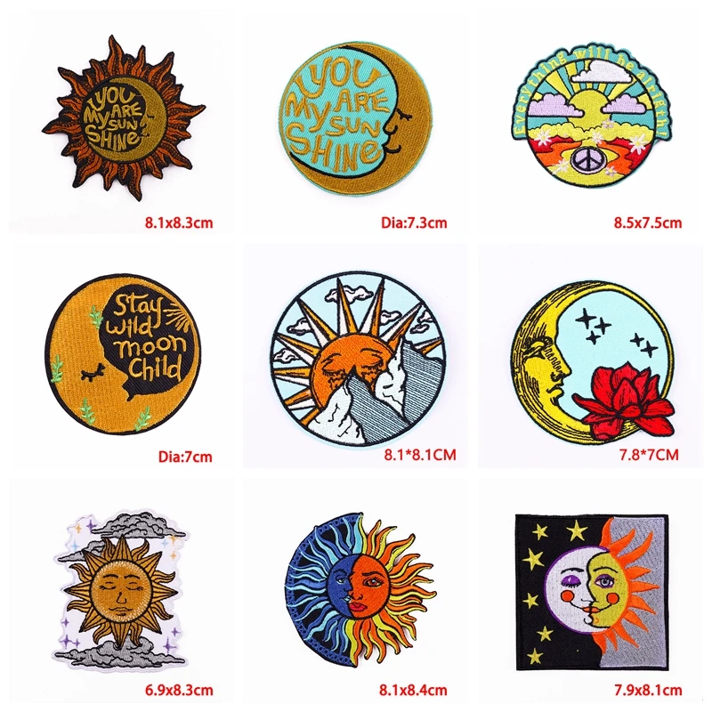 10 Uds. Venta al por mayor parche bordado de sol y luna parches para planchar para ropa DIY parche de dibujos animados parches de sol y luna en ropa insignias para coser - imagen 5