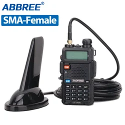 ABBREE Antena doble banda SMA aleta tiburón hembra para walkie talkie
