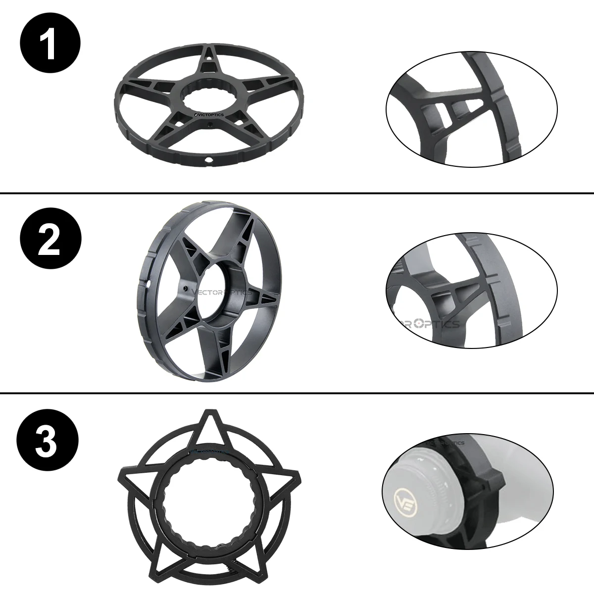 Vector Optics Scope Universal Big Side Wheel Scopes Parallax Ajustar ruedas laterales 3 tipos de ruedas laterales de aleación de aluminio para elegir - imagen 2