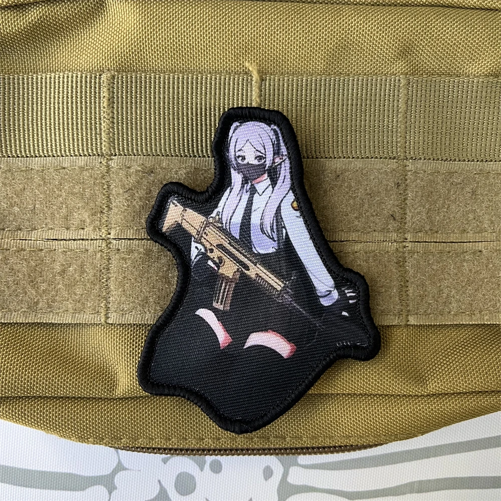 Parches tácticos de moral de belleza táctica de dibujos animados para ropa, parche de gancho y bucle impreso, pegatina para mochila militar - imagen 2