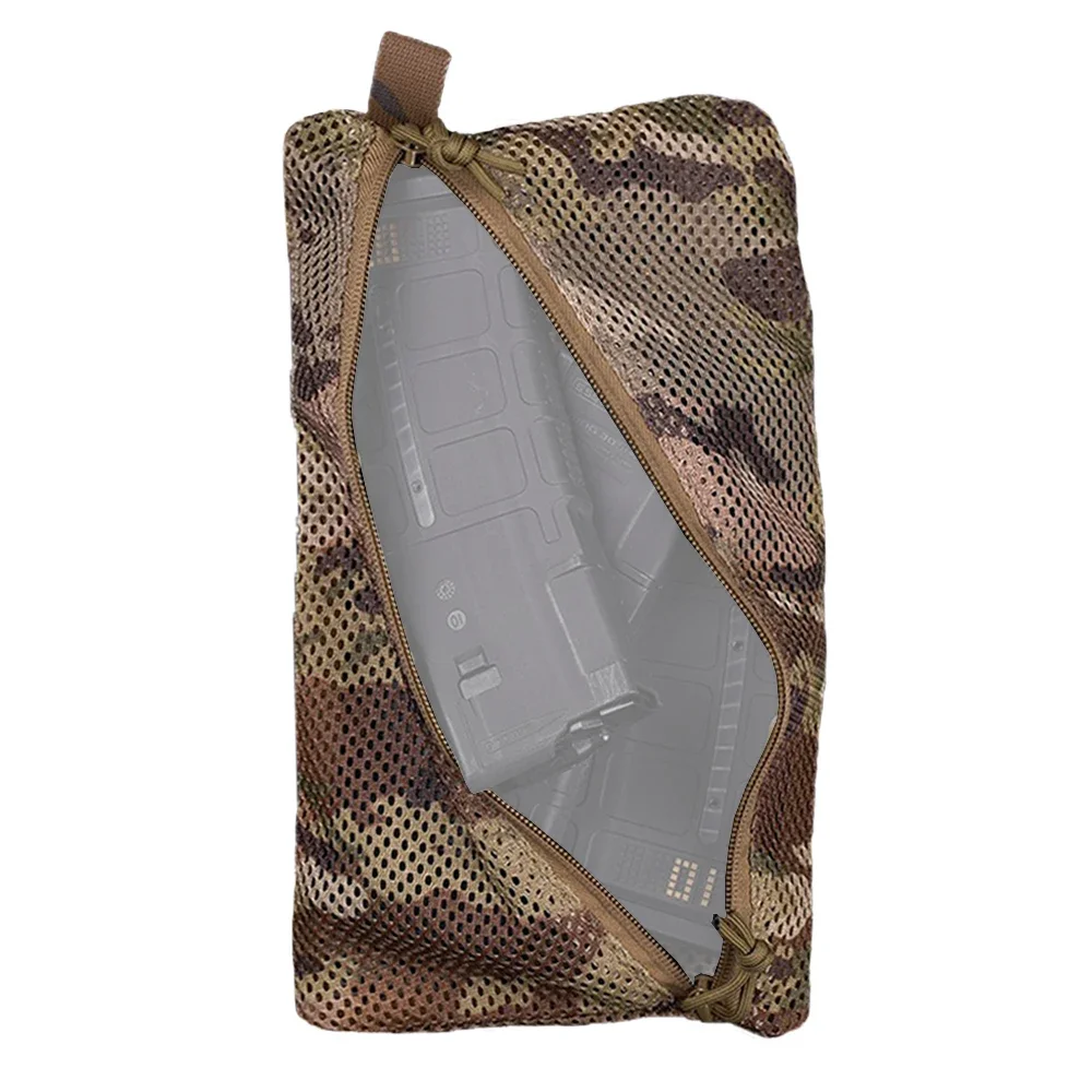 Bolsa de malla de almacenamiento de camuflaje táctico compacto, bolsa de almacenamiento de herramientas MAG para caza al aire libre, Camping, 6x12 pulgadas, secado rápido, transpirable