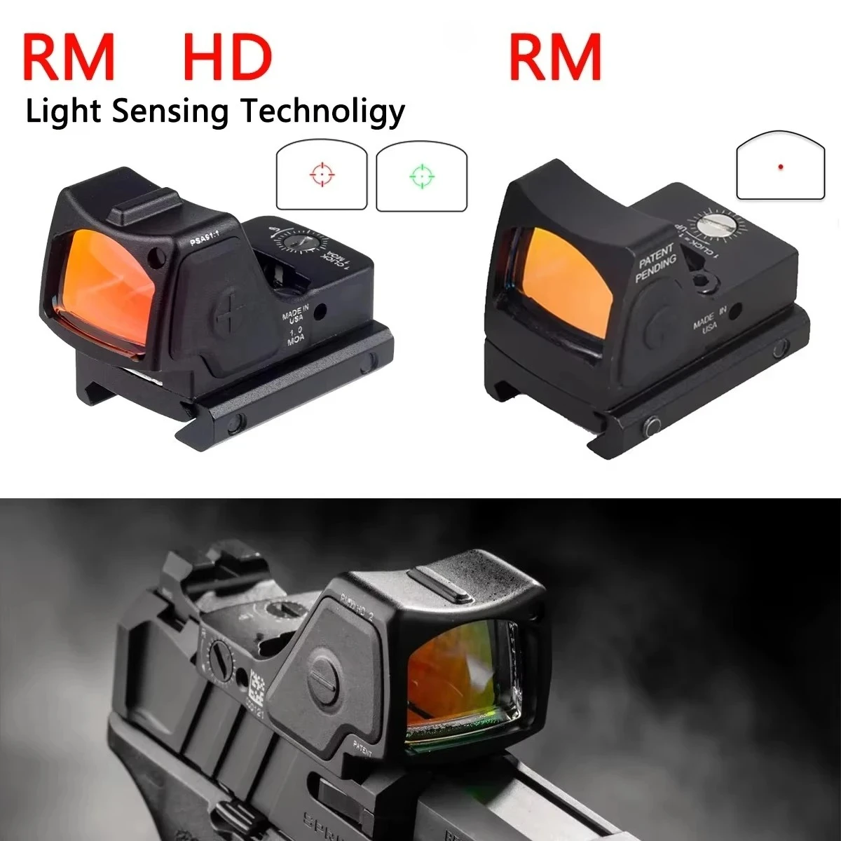 Mira telescópica táctica G17 RM Red Dot con montaje de riel de mira trasera compatible con riel de 20mm Airsoft para Glock 17 19 22 23 mira telescópica óptica - imagen 3