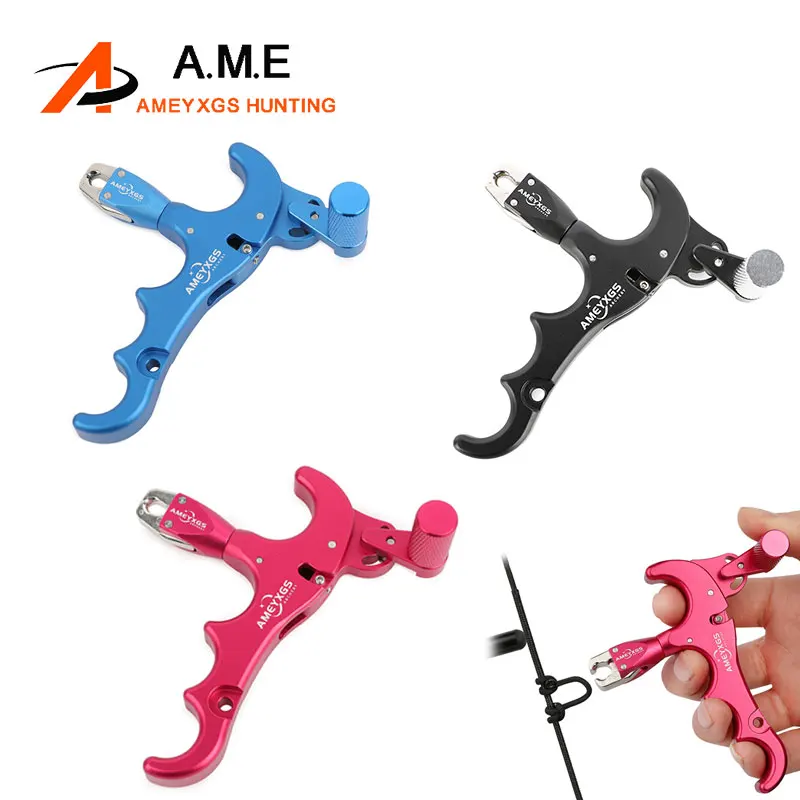 Liberador de arco de 4 dedos para tiro con arco, aleación de aluminio para mano izquierda/derecha, ayuda para liberar arco compuesto 360 °   Cabeza de pinza de mandíbula