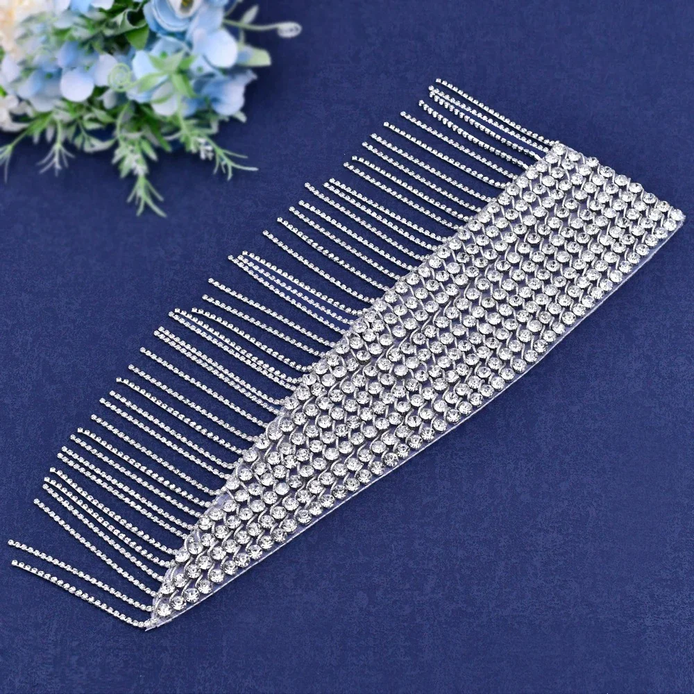 Parche de cuentas de borla de diamantes de imitación de la industria pesada de lujo, vestido completo, apliques de costura, accesorios de cristal ostentosos de Boda nupcial - imagen 3