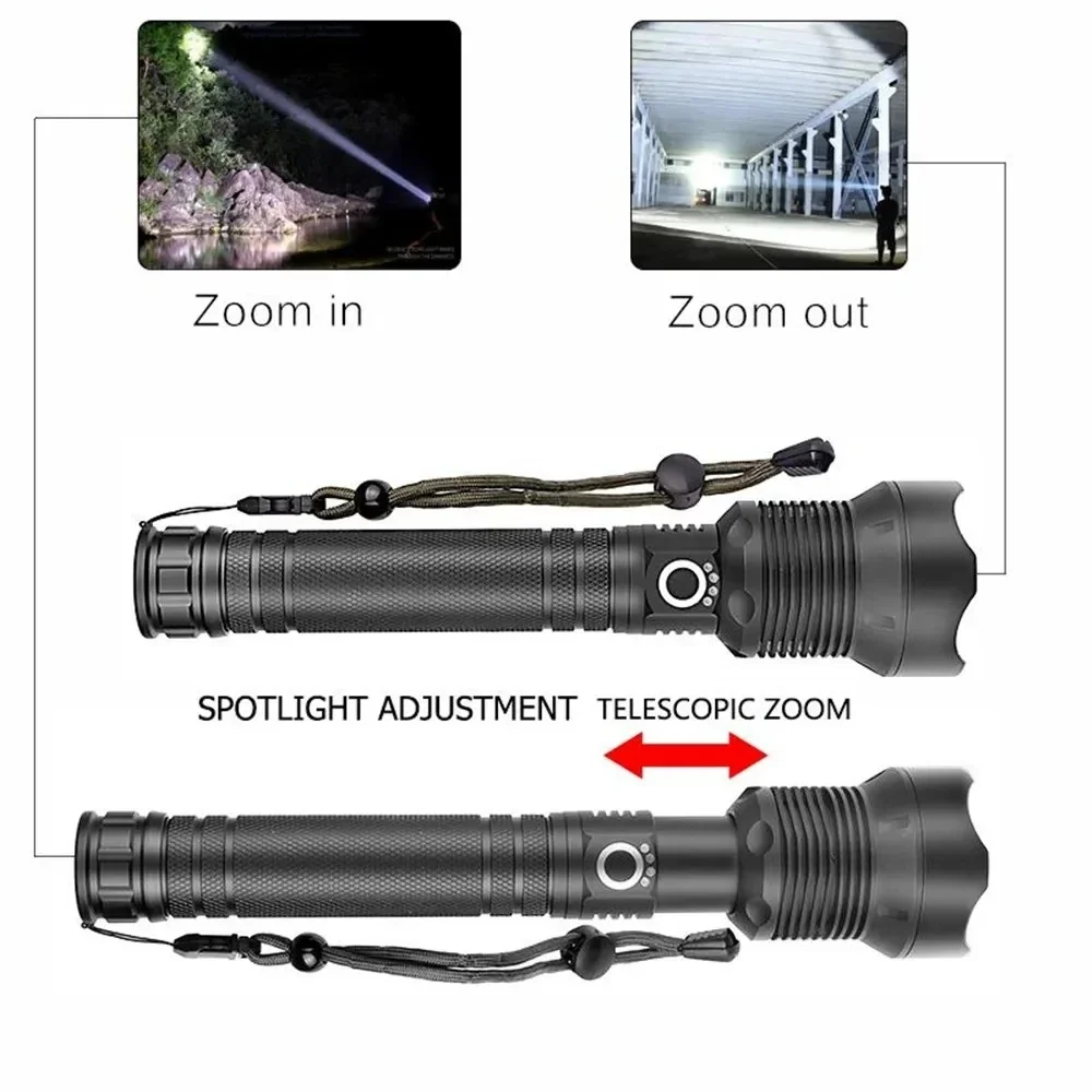 Linterna LED XHP70.2 de alta potencia, linterna superbrillante de largo alcance, recargable por USB, potente lámpara de mano táctica, linterna de Camping - imagen 3