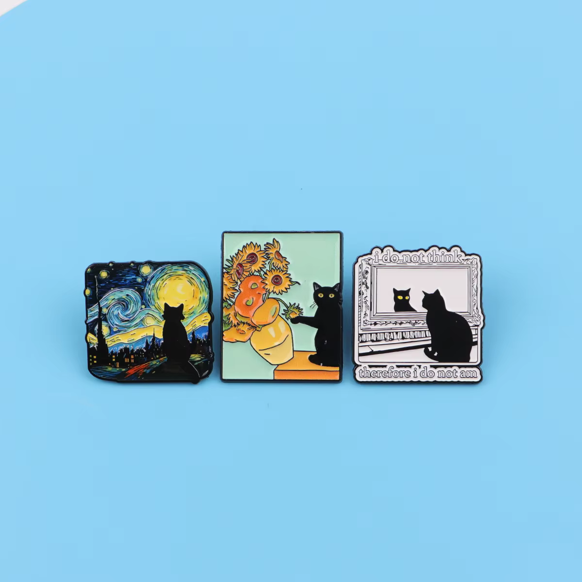 Pin esmaltado gato alienígena OVNI – Insignia Van Gogh para solapa - imagen 3