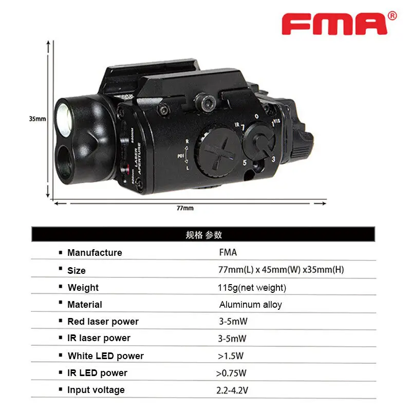 FMA Lámparas de luz para exteriores XVL4 IRC iluminación Linterna LED Antorcha Láser rojo BK/DE - imagen 4