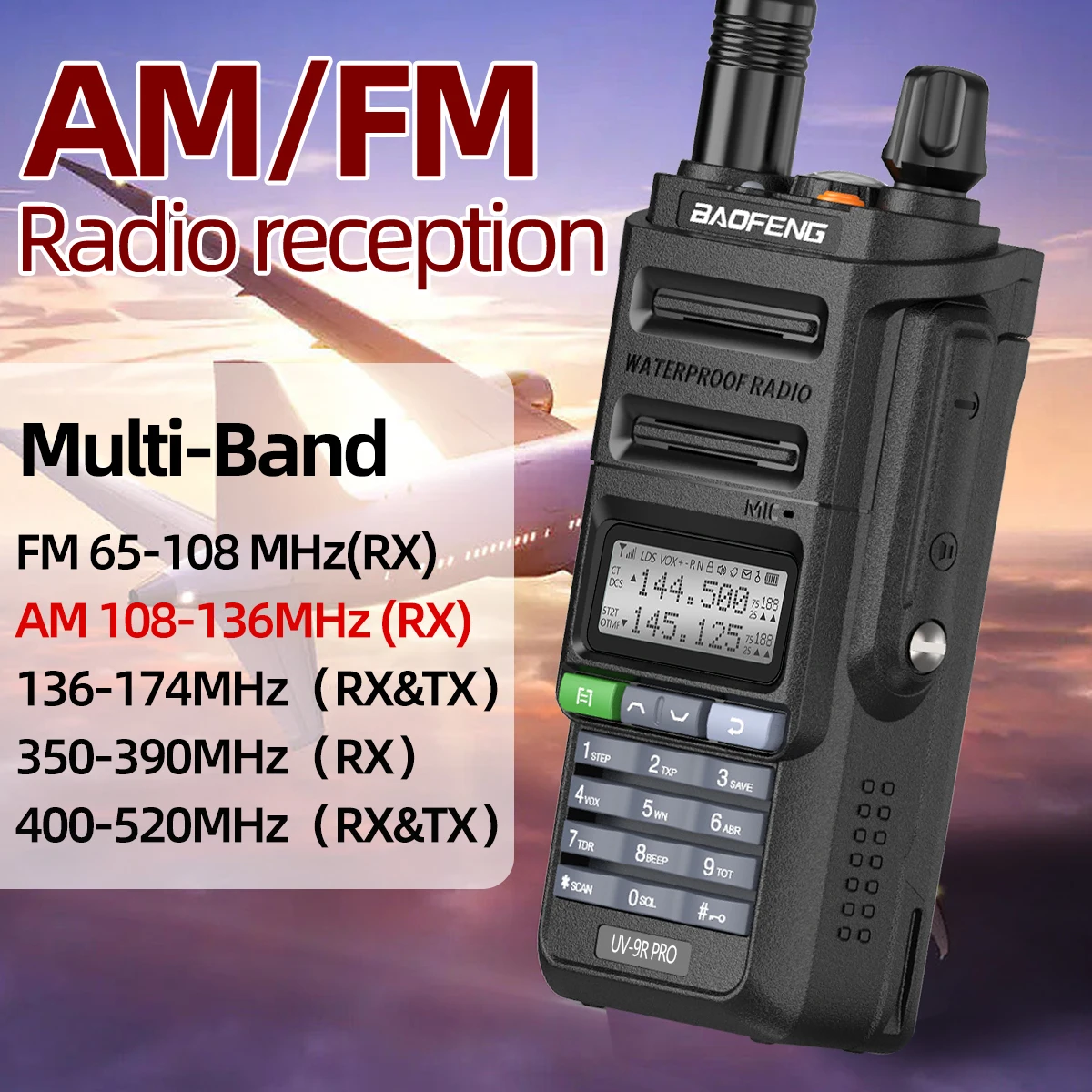 BAOFENG UV-9R PRO Walkie Talkie multibanda IP68 impermeable frecuencia de copia inalámbrica Tri potencia tipo C DTMF Radioaficionado de largo alcance - imagen 3