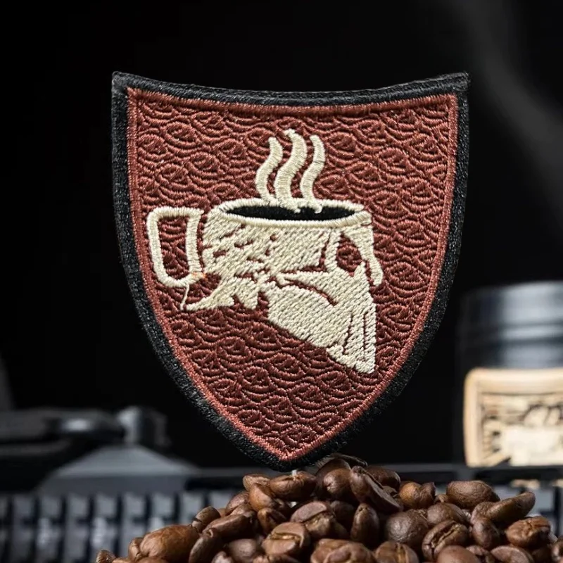 Parches tácticos bordados de calavera de café, Parche de gancho y bucle, insignia de moral Espresso MK2 americana, pegatinas de decoración de mochila DIY - imagen 2