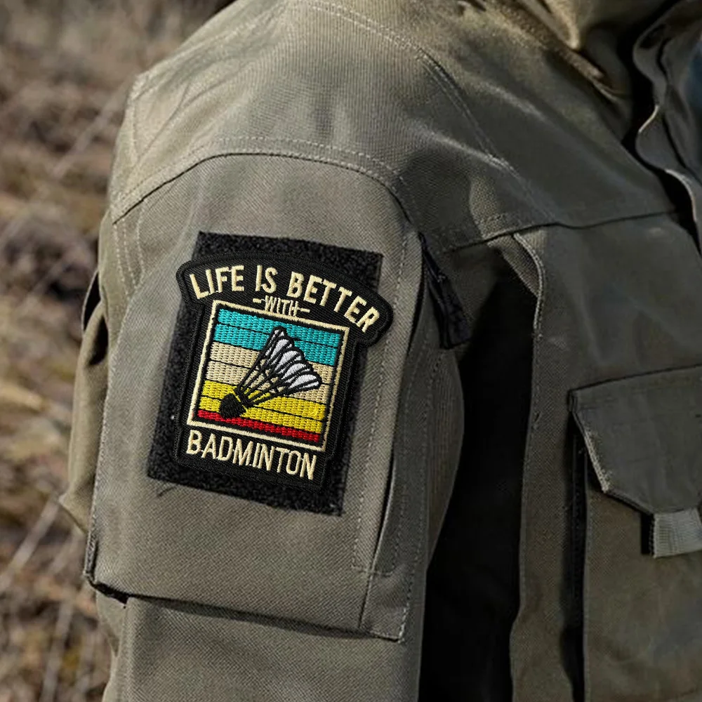 La vida es mejor con parche de bádminton, insignias bordadas con volante, parches de moral deportivos para Fitness, gancho y bucle para gorra de mochila - imagen 3