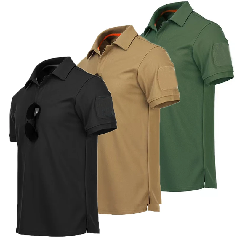 Camisas de talla grande bordadas de secado rápido para hombre, ropa transpirable de verano para hombre, camisetas elásticas lisas para acampar, escalar y senderismo