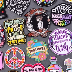 Parche para planchar para amantes de los libros, parches bordados de coraje para niñas, para mochila, decoración de letras de belleza, insignia adhesiva DIY