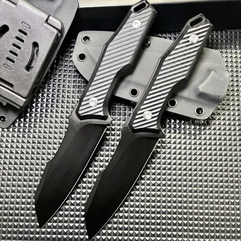 Cuchillo al aire libre, cuchillo de supervivencia en la naturaleza, cuchillo táctico multifuncional, cuchillo de autodefensa para acampar con funda K, recto b