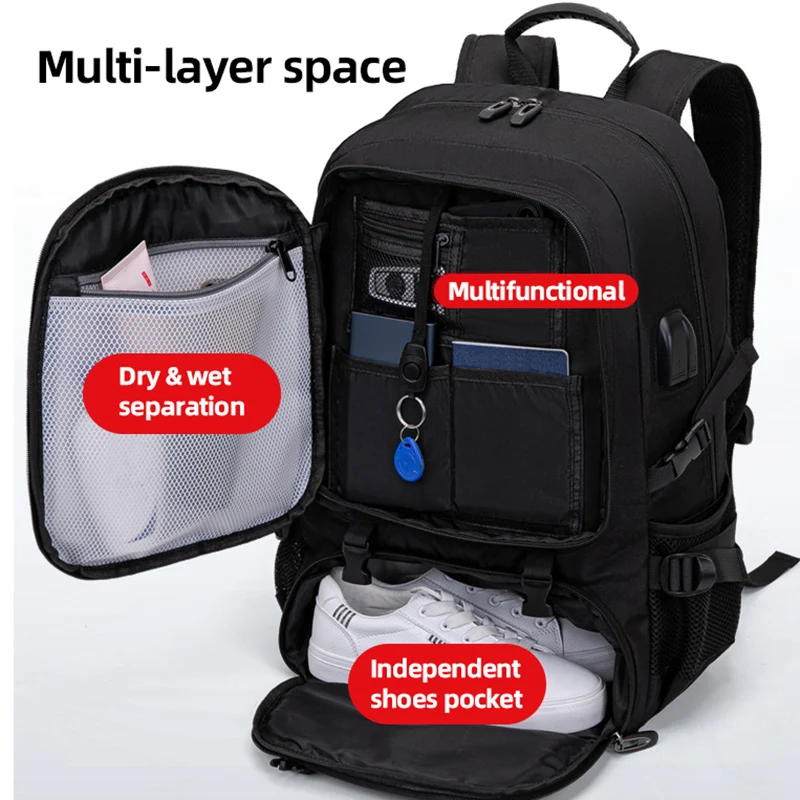 Mochila de viaje para montañismo, bolsa de senderismo para acampar al aire libre con compartimento para zapatos separado, mochila de almacenamiento impermeable, 50/80L - imagen 3