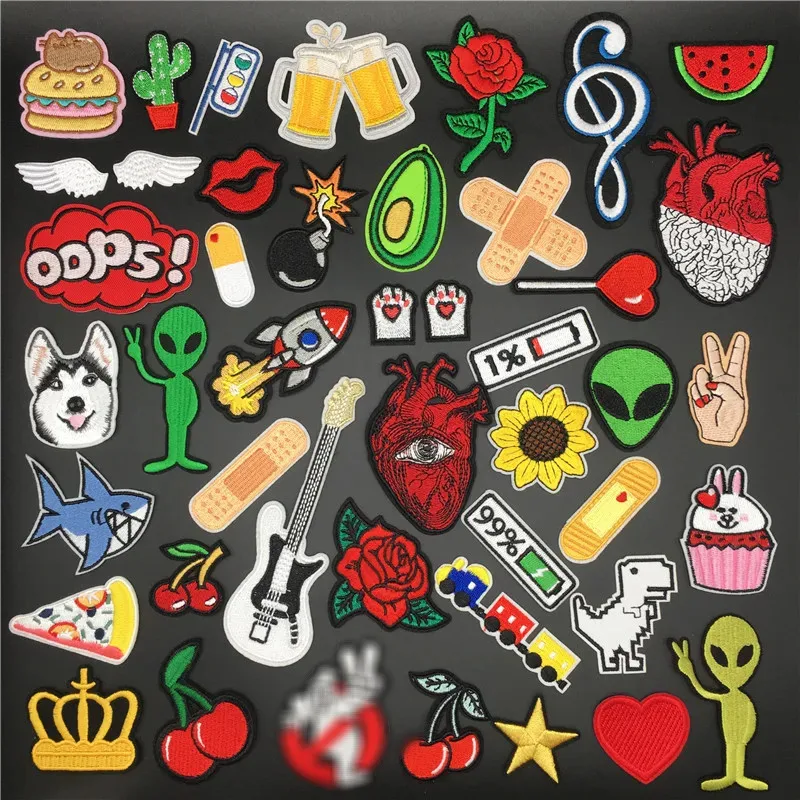 Parches de guitarra Shark Cherry Bandge para ropa, apliques a rayas, insignia, pegatina decorativa para ropa, parche bordado para planchar - imagen 2