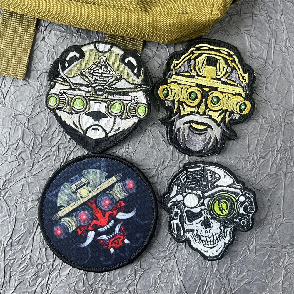 Parche bordado de cuatro ojos de visión nocturna para ropa, gancho y bucle, parches para mochila militar táctica Master Panda