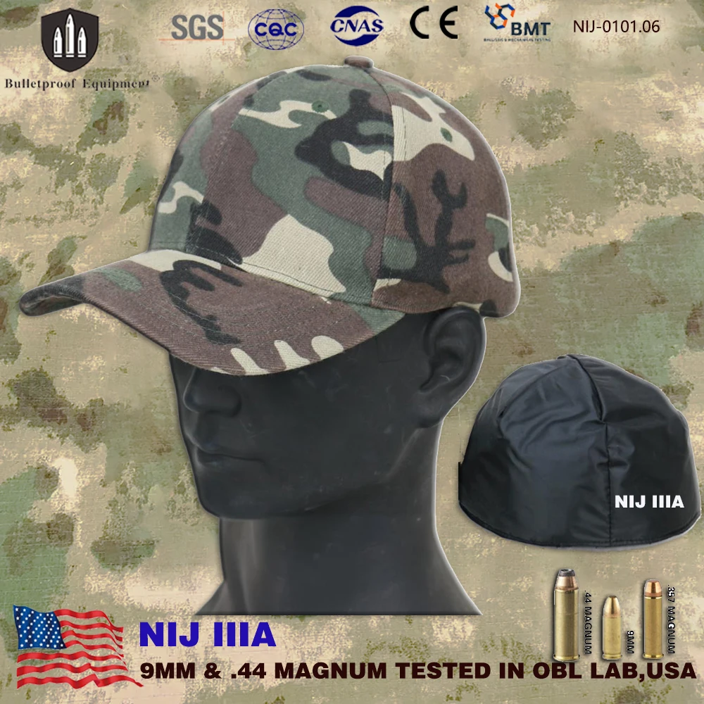 Gorra de béisbol a prueba de balas Real, sombrero balístico NIJ IIIA, camuflaje suave, UHMWPE, equipo táctico de supervivencia al aire libre oculto de autodefensa