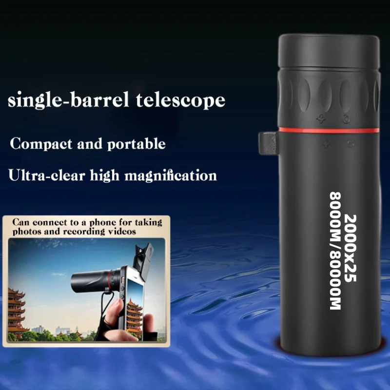 Telescopio Monocular portátil para teléfono móvil, minitelescopio HD de 2000x25 con soporte para acampar al aire libre, caza y observación de aves