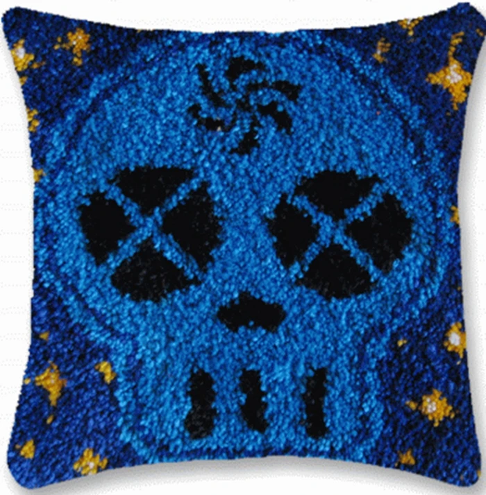 Klink Haak Kleed Punk DIY almohadas de punto de cruz Borduurpakket Kussen Latch Hook almohada 3D, Calavera, estrella, Smyrna, Knooppakket - imagen 3