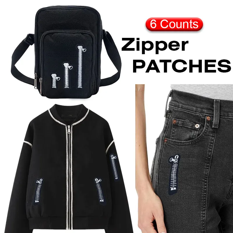 Parches bordados con cremallera para ropa, pegatinas de decoración para camiseta, Jeans, DIY, 6 piezas, tamaño surtido - imagen 3