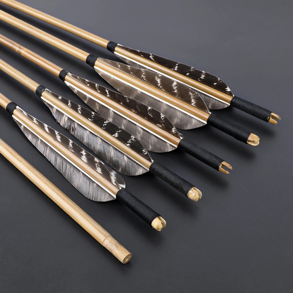 6/12 Uds flecha de bambú 85cm OD 8mm eje tiro con arco plumas reales 125 puntas de grano arco largo arco tradicional caza tiro objetivo flecha - imagen 2