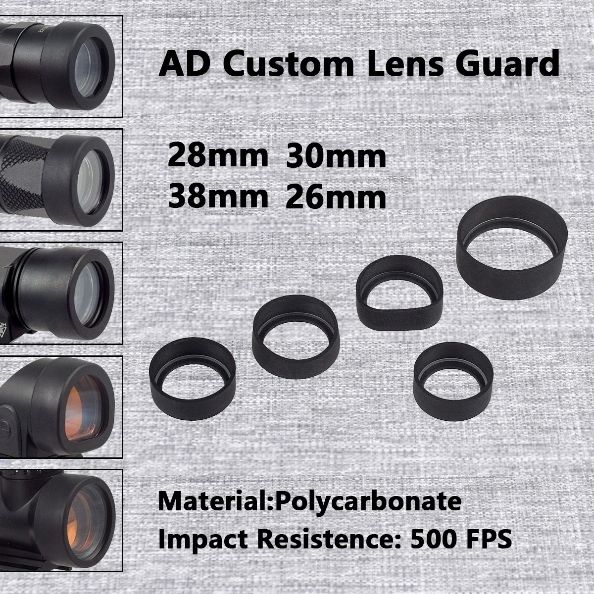 SureFire M300B M600B X300 X400V T01 T02 Protector de armas de caza cubierta de linterna de luz Protector de lente personalizado 26mm 28MM 30MM 38mm