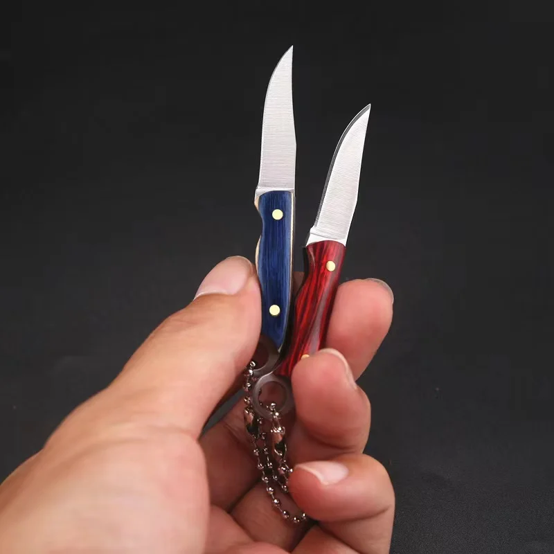 Llavero bolsillo cuchillo recto anillo madera colorida - imagen 4