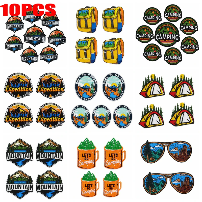 10 unids/lote, chaquetas bordadas para acampar en montaña/aventura al aire libre, sombreros, insignias de costura, parches para planchar para ropa, mochila DIY - imagen 2