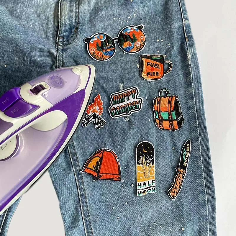 Parche de tela para acampar, 5 piezas, 8 piezas, apliques de hoguera, insignias Happy Camper, parches bordados, suministros de costura, pegatinas para ropa - imagen 4