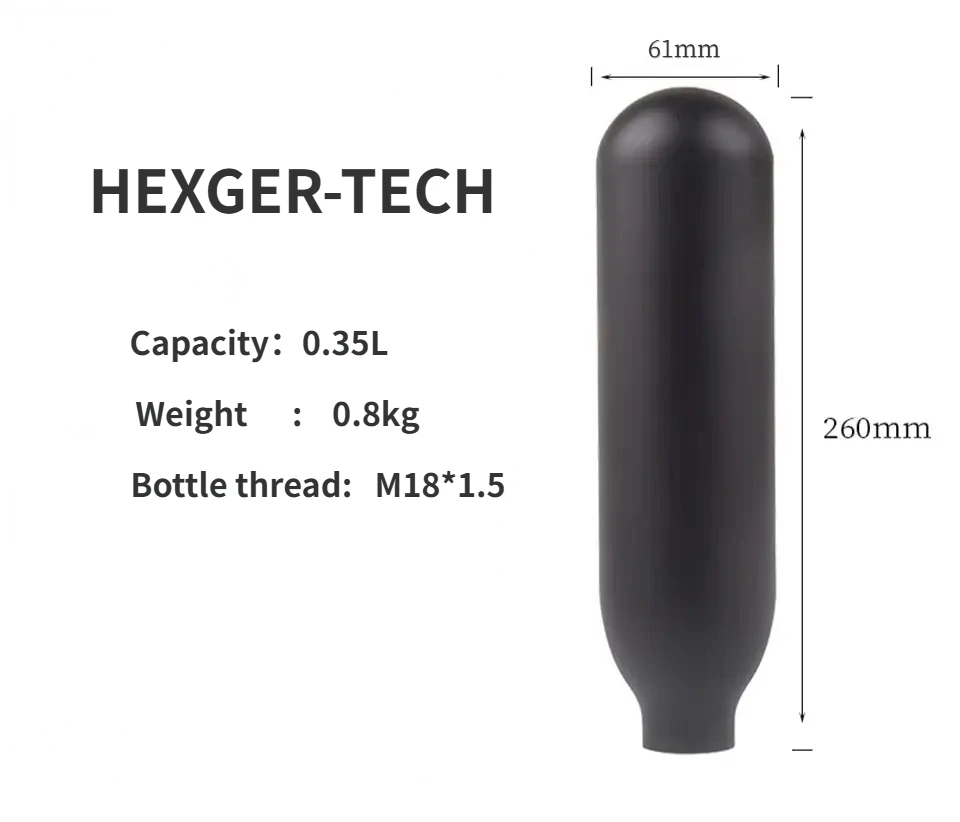 Tanque de aluminio de fondo redondo de 0,35l, cilindro de Gas de alta presión, cilindro de botella de CO2, 4500psi, 30MPa, 300bar, M18 x 1,5, acuario de buceo