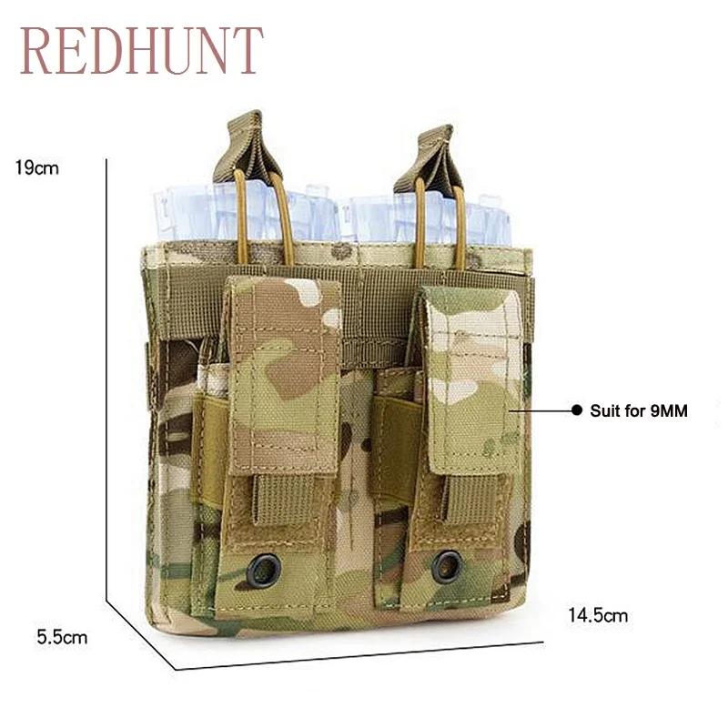 Bolsa doble para revistas, bolsa táctica Molle con tapa abierta, equipo de caza, portador de Rifle, Funda de cuero, bolsa de 9mm