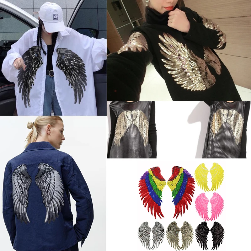 Parches de alas de lentejuelas, parche bordado para coser, parches para planchar para chaquetas, camisetas, pantalones vaqueros, bordado DIY, decoración de ropa, costura DIY - imagen 2
