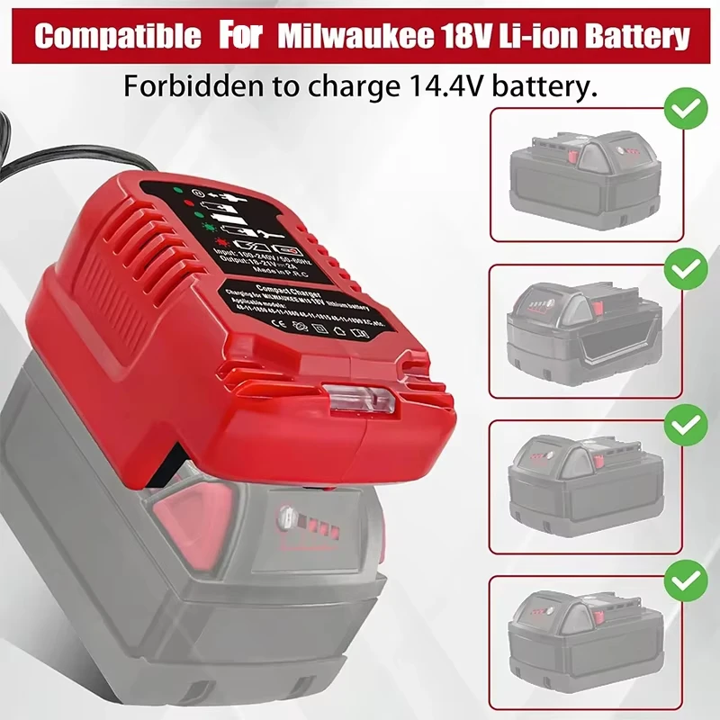 Mini cargador compacto de batería de iones de litio portátil de 100V-240V para reemplazo de batería de litio Milwaukee de 18V para cargador de batería M18 de 18V - imagen 5