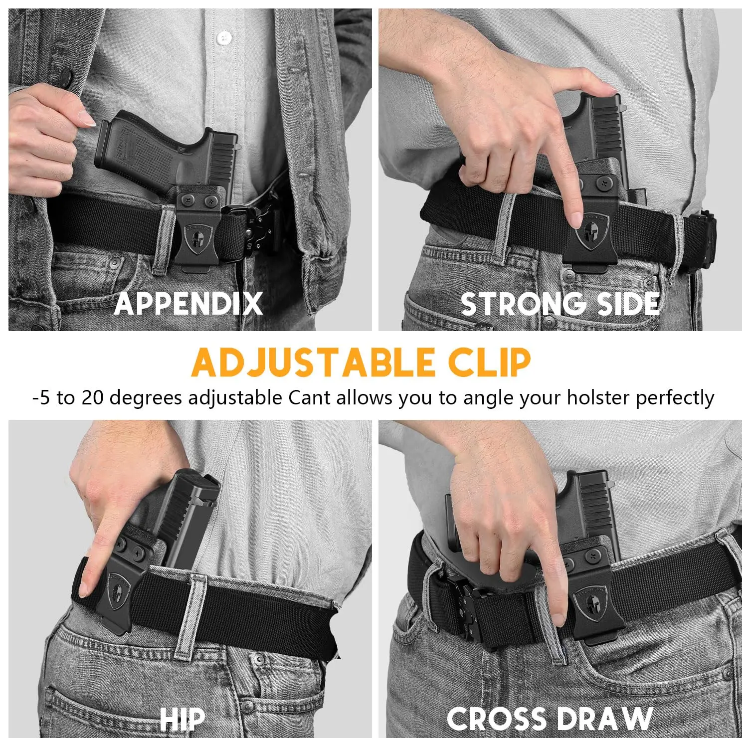 Para Glock 17,G19 Gen (3-5),G23,G32 Gen(3-4),G19X,G44,G45,IWB Kydex Holster, transporte de cintura interior, con garra, mano derecha - imagen 3