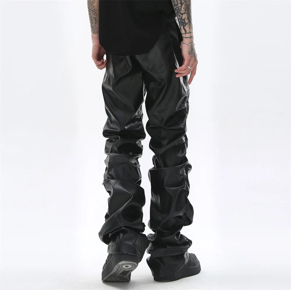 Pantalones plisados de cuero PU para hombre, Pantalón recto suelto, estilo Punk, informal, Hip Hop, ropa de calle Harajuku - imagen 3