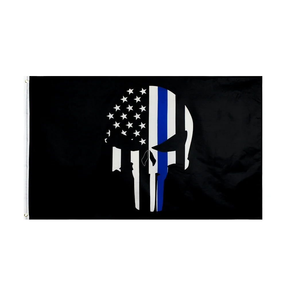 3x5Fts Estados Unidos de América fino azul rojo doble línea primera respuesta bandera conmemorativa de la policía gris negro con América - imagen 4
