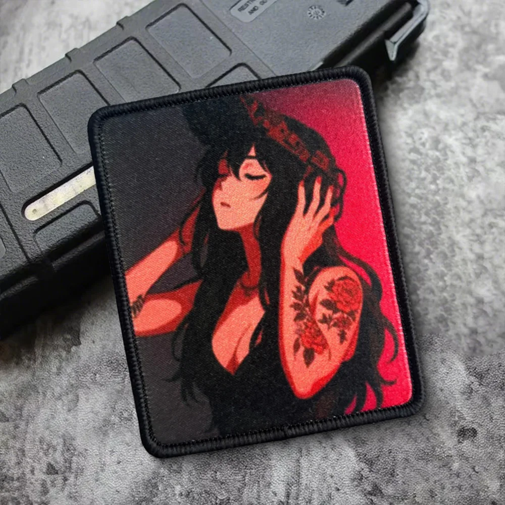 La chica que escucha la música parches tácticos Anime gancho y bucle sujetador insignia de moral militar brazalete mochila pegatinas - imagen 4