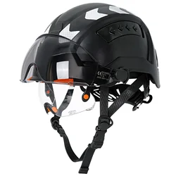 Casco de seguridad para construcción CE con gafas dobles, pegatinas reflectantes, casco duro transpirable deslizante, gorra de protección Industrial ANSI