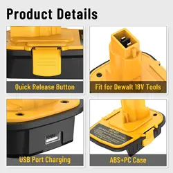 Adaptador batería Milwaukee litio para herramientas DeWalt con USB