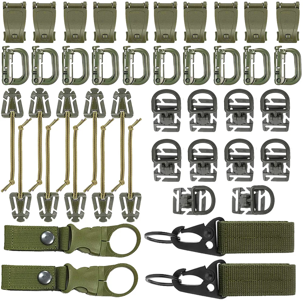 Kit de accesorios Molle de 44 accesorios para mochila táctica, cinturón, chaleco, bolsas Molle, Clip de engranaje de bloqueo de anillo en D para correa de correas de 1"