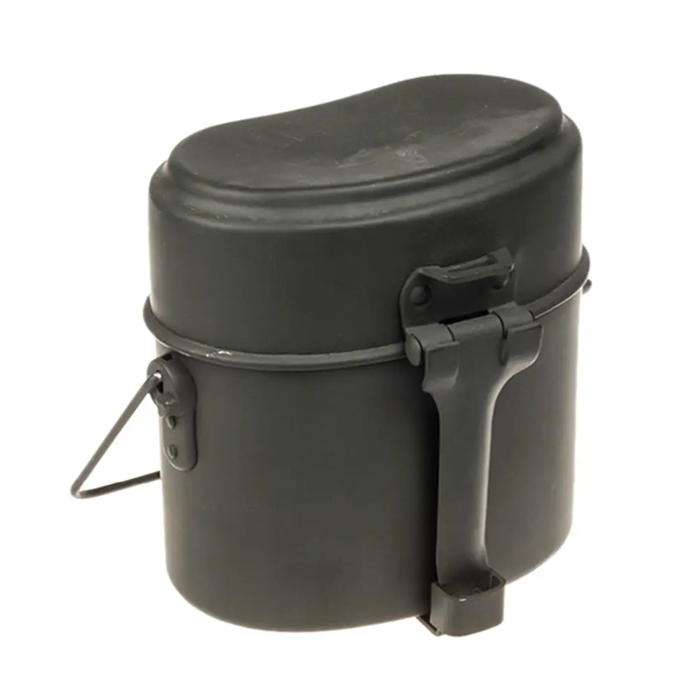 Fiambrera de aluminio para exteriores de doble cubierta, réplica de cantina alemana, tetera deportiva para acampar, verde militar de acero inoxidable - imagen 4