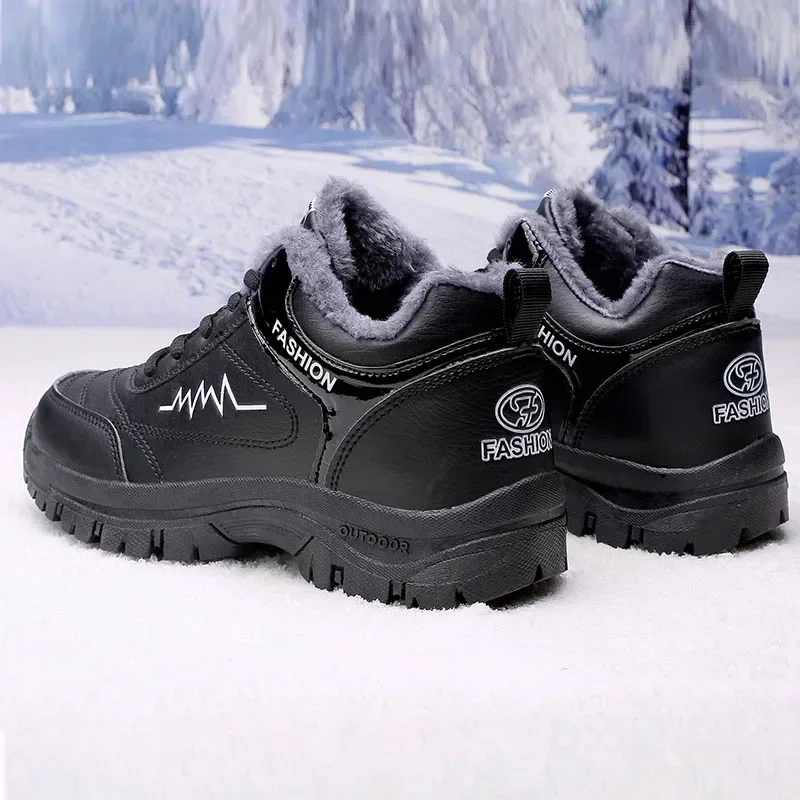 Botas de nieve de invierno para hombre, zapatos de trabajo de felpa para mantener el calor, zapatillas de deporte para hombre, botas de nieve impermeables para exteriores, zapatos informales, botas de cuero - imagen 4