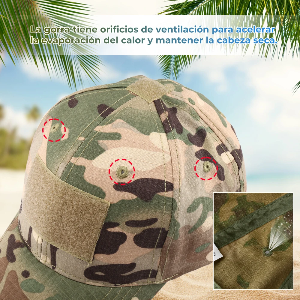 Gorra ajustable de camuflaje para hombre, gorro de calavera táctica de malla, ejército, Airsoft, pesca, caza, senderismo, baloncesto - imagen 5