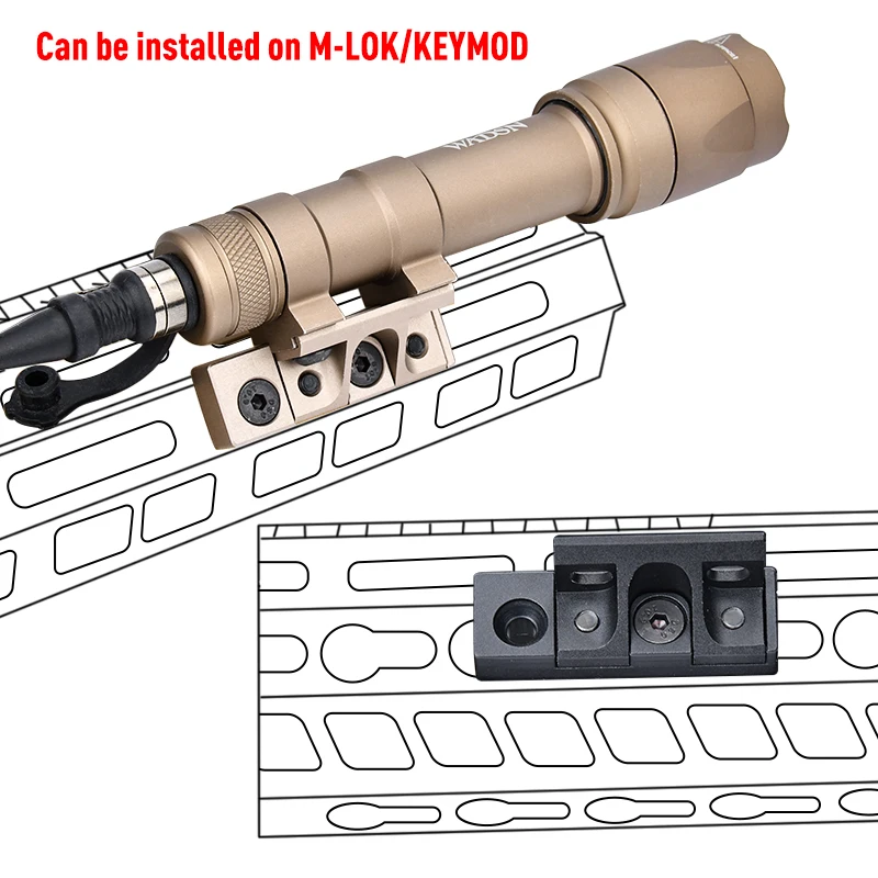 WADSN-sistema de riel táctico M300 M600 MLOK KEYMOD, Base de montaje para linterna M340 M640, luz de explorador, Metal CNC, equipo de caza Airsoft - imagen 4