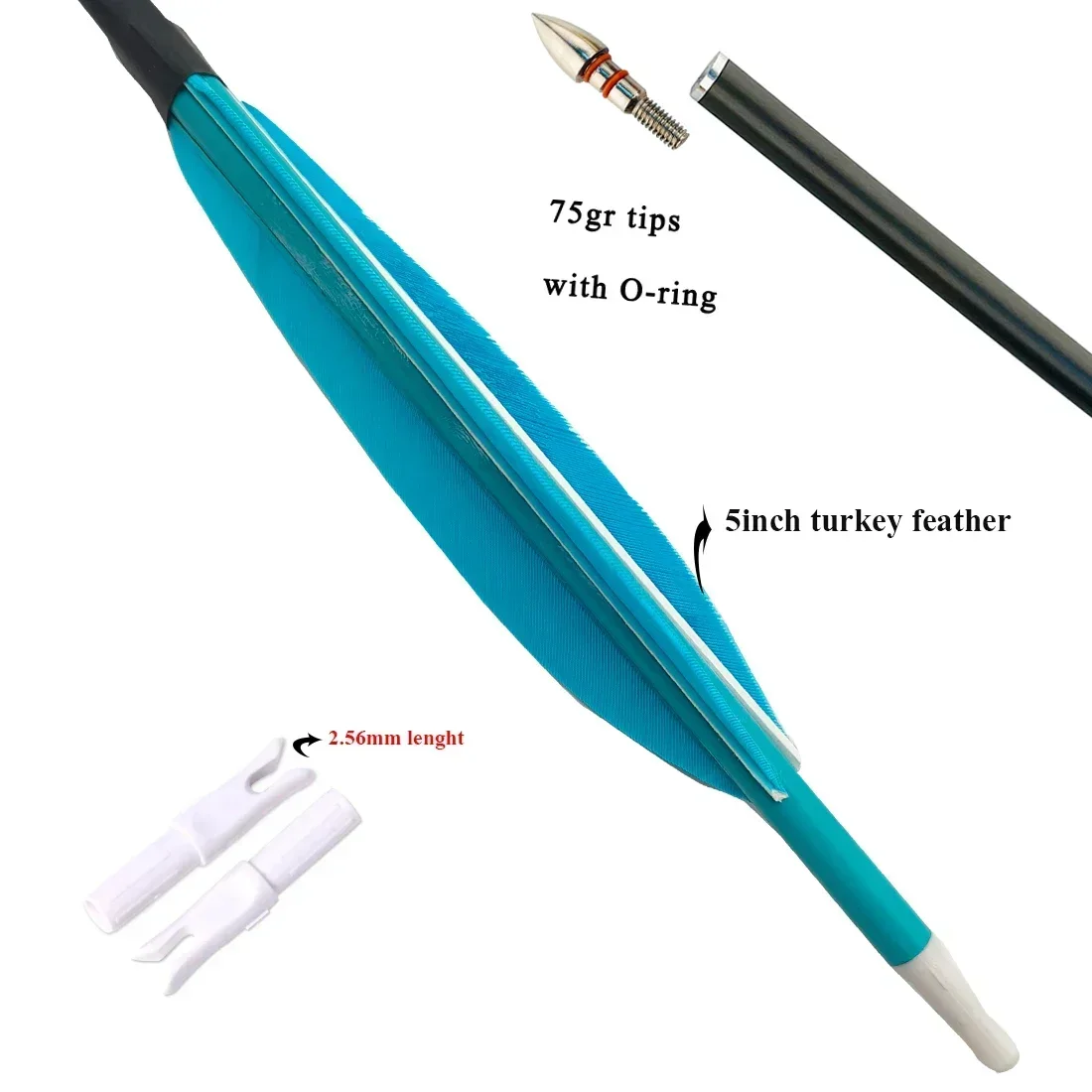 12 Uds flechas de carbono puro 5 pulgadas plátano pavo pluma compuesto arco recurvo caza ID6.2MM SP300-800 - imagen 3