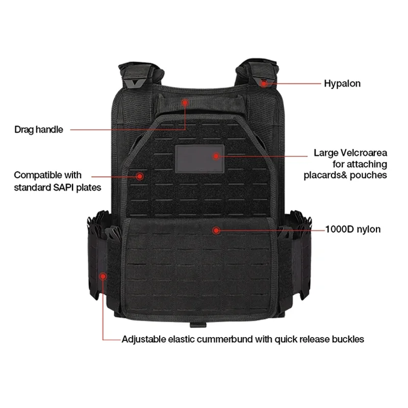 Chaleco de combate de supervivencia: nailon ligero 1000D, MOLLE compatible con uso militar/LE/EDC - imagen 5