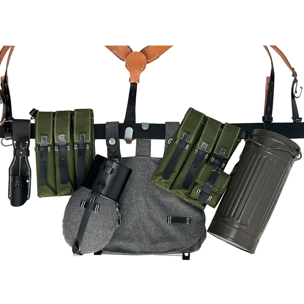 Equipo de combate alemán de la Segunda Guerra Mundial, bolsa P38 P40, combinación de cuero, colección de engranajes de soldado, recreaciones de guerra, mochila táctica - imagen 5