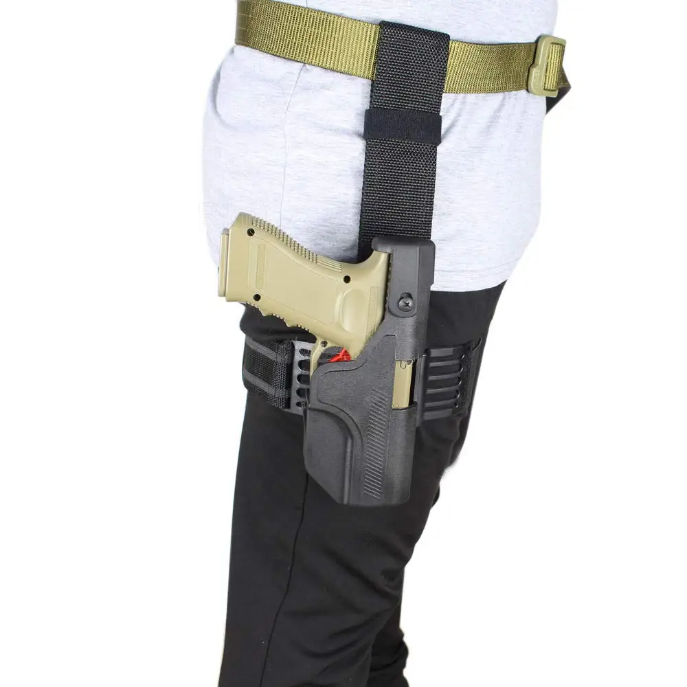 AQzxdc caza táctica militar G1ock funda mano derecha caída pierna muslo bloqueo pistola funda para G1ock 17 18 19 22 - imagen 2