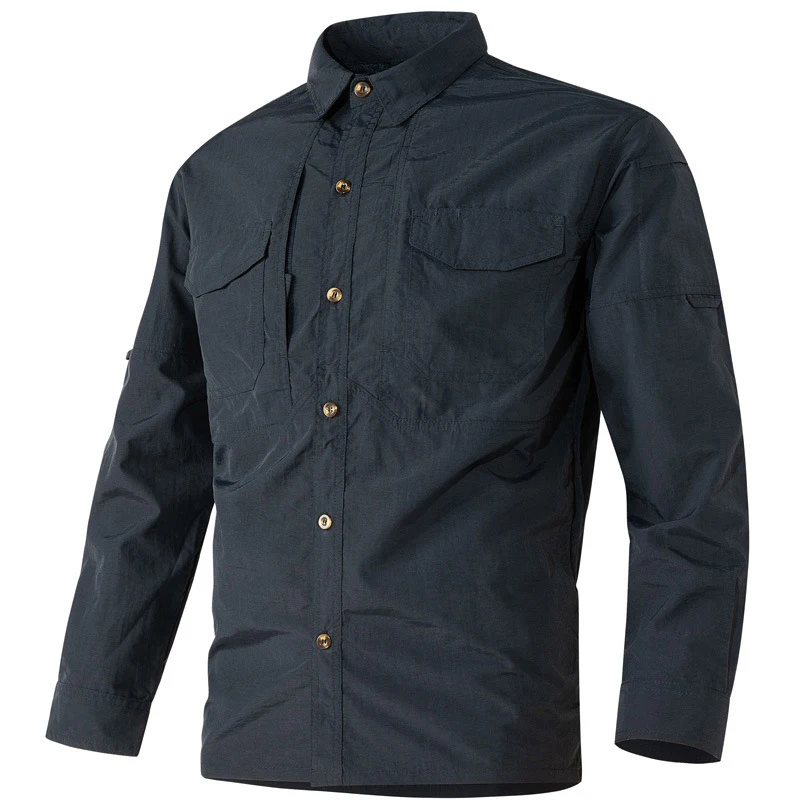 Camisa de manga larga de secado rápido para hombre, camisa informal de moda con cuello tipo Polo, camisa de botonadura única, Top táctico militar para primavera y otoño - imagen 3